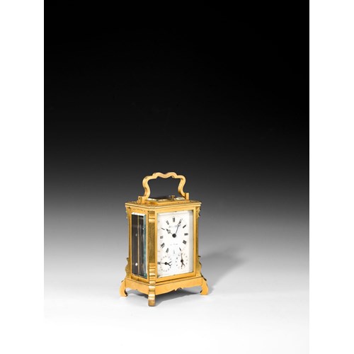 BIEDERMEIER CARRIAGE CLOCK WITH DATE, ALARM AND CASE